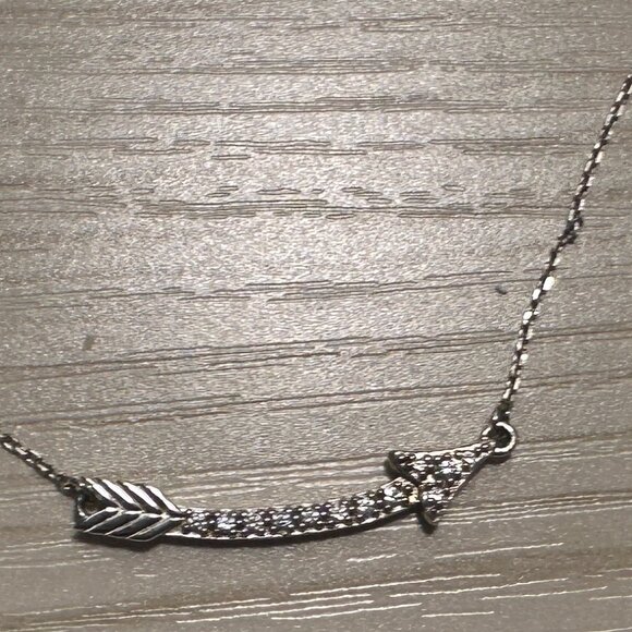 STERLING SILVER ARROW NECKLACE WITH CZ DIAMONDS - Picture 2 of 5